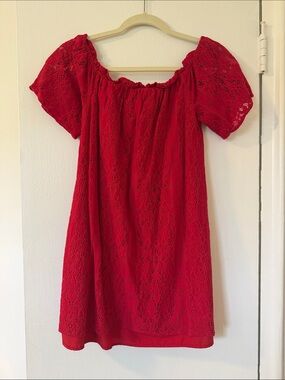 BB Dakota Red Lace Off-Shoulder Dress